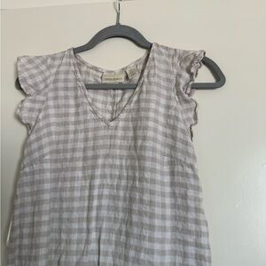Cynthia Rowley Gray and White Ruffled 100% Linen Sheath Midi Dress